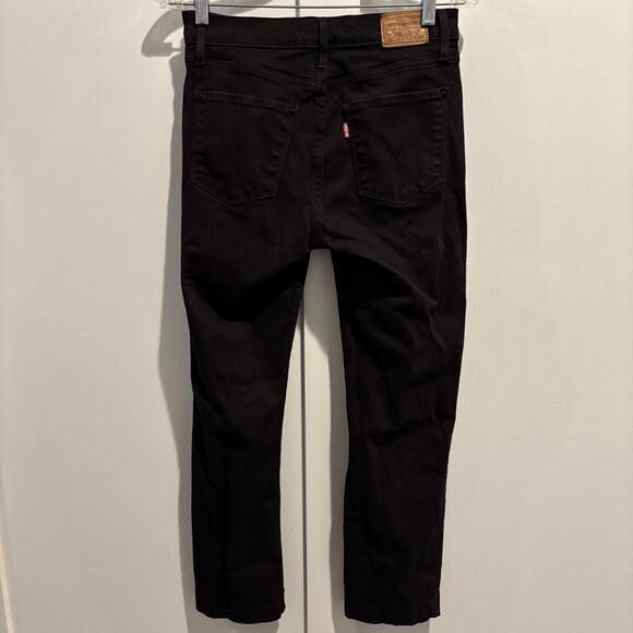 Levi’s Premium 724 High Rise Straight Jeans 28 Black Distressed Knee Hemmed 26” - Picture 7 of 16